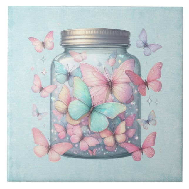  Whimsical Butterflies in a Jar Tile (Front)