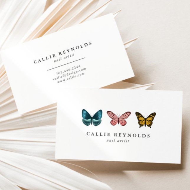Whimsical Butterflies Nail Artist Designer Business Card (Creator Uploaded)