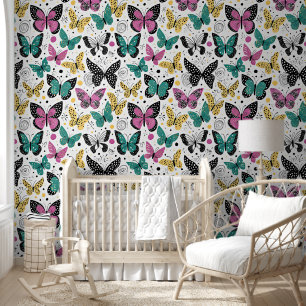Whimsical butterflies pattern wallpaper