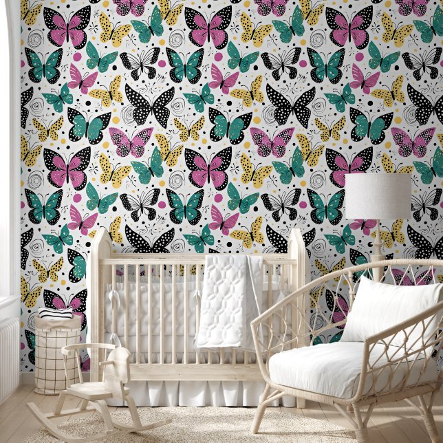 Whimsical butterflies pattern wallpaper (Kids)