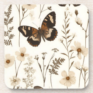 Whimsical Butterfly and Flower Pattern Coaster