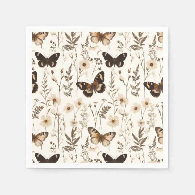 Whimsical Butterfly and Flower Pattern Napkin (Front)