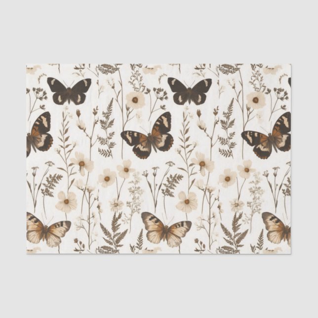  Whimsical Butterfly and Flower Pattern Tissue Paper (Front)
