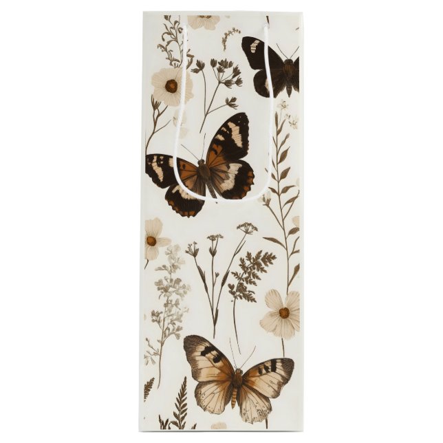  Whimsical Butterfly and Flower Pattern Wine Gift Bag (Front)