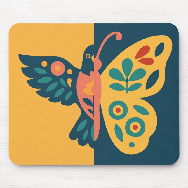 Whimsical butterfly and hummingbird Design Mouse Pad (Front)