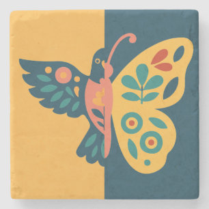 Whimsical butterfly and hummingbird Design Stone Coaster
