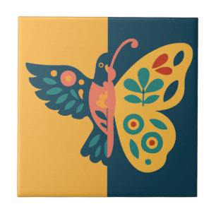 Whimsical butterfly and hummingbird Design Tile