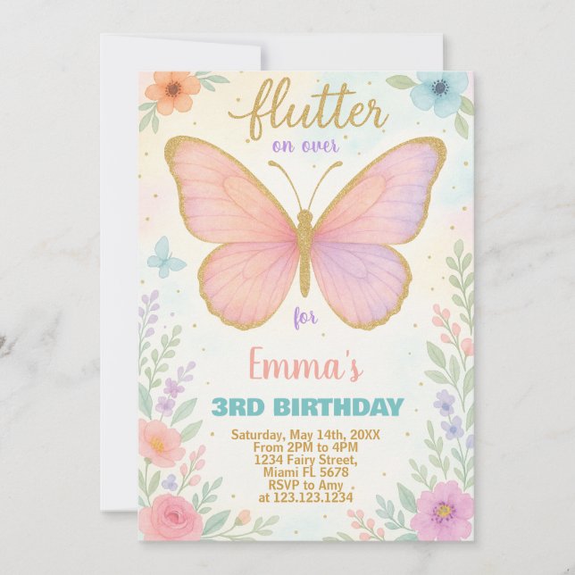 Whimsical Butterfly Birthday Invitation (Front)
