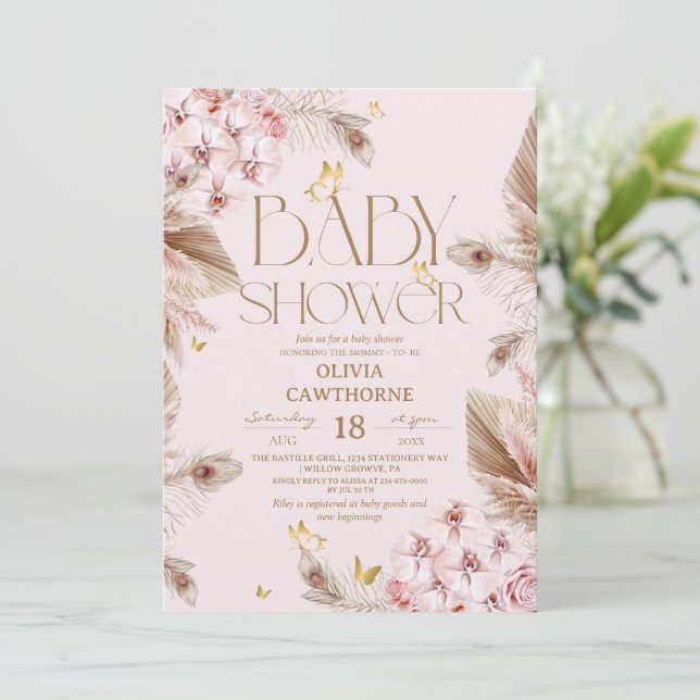 Whimsical Butterfly Boho Baby Shower  Invitation (Standing Front)
