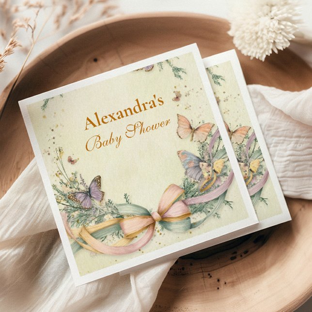 Whimsical Butterfly Bow Baby Shower Napkin (Creator Uploaded)