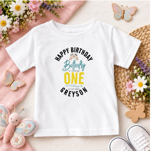 Whimsical Butterfly Floral 1st Birthday Baby T-Shirt