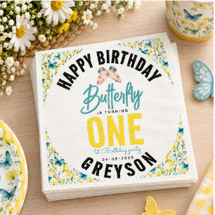 Whimsical Butterfly Floral 1st Birthday Napkin
