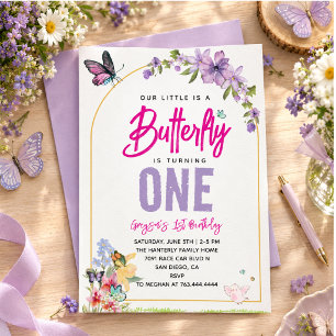 Whimsical Butterfly Garden 1st Birthday Invitation