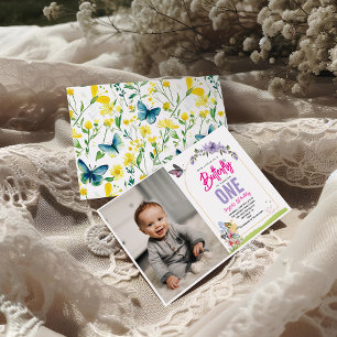 Whimsical Butterfly Garden 1st Birthday photo Invitation