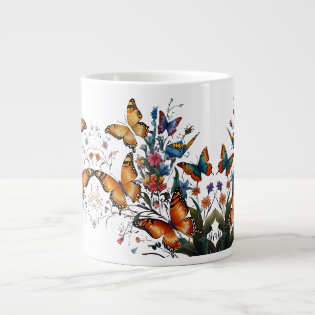 Whimsical Butterfly Garden Large Coffee Mug (Front)