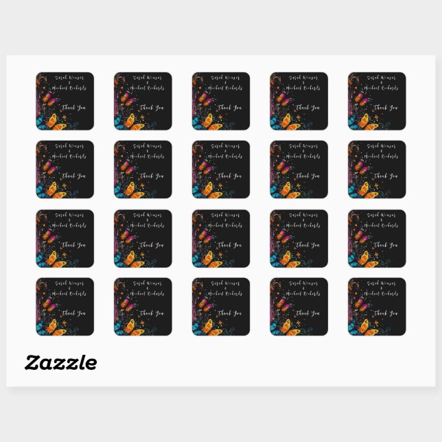 Whimsical Butterfly Garden Postcard Square Sticker (Sheet)