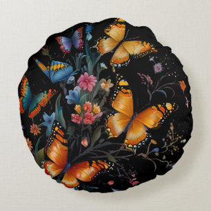 Whimsical Butterfly Garden Round Cushion