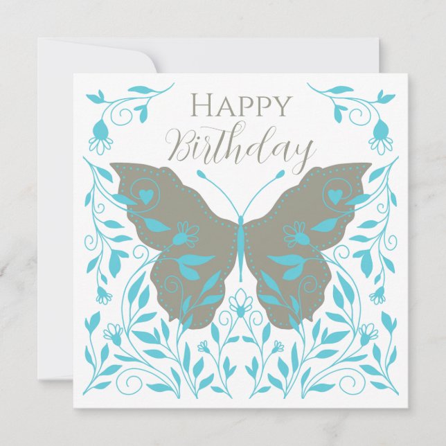 Whimsical Butterfly Happy Birthday Card (Front)