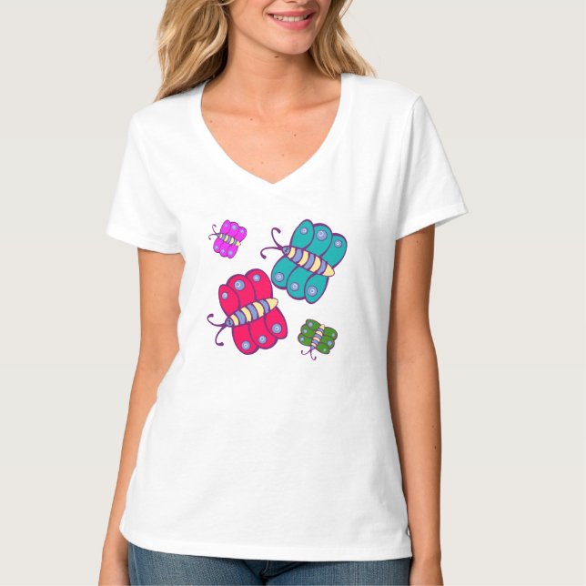 Whimsical Butterfly-Inspired Colourful Insects T-Shirt (Front)