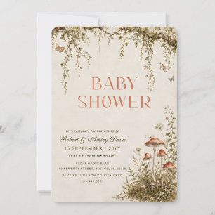 Whimsical Butterfly Mushroom Garden Baby Shower Invitation