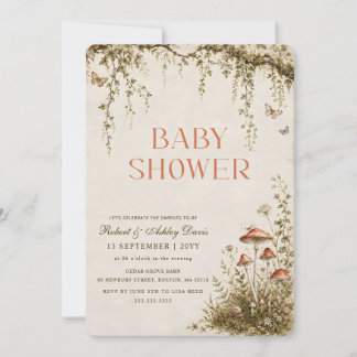 Whimsical Butterfly Mushroom Garden Baby Shower Invitation