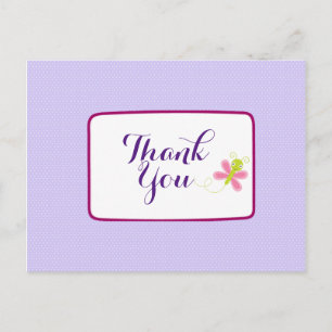 Whimsical Butterfly on Lilac Polka Dots Thank You Postcard
