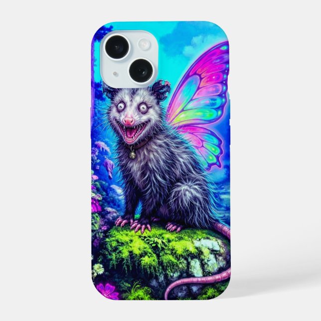 Whimsical Butterfly Opossum Fantasy iPhone 15 Case (Back)