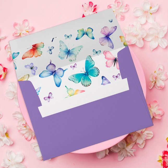 Whimsical Butterfly Purple Envelope (watercolor butterfly pattern)