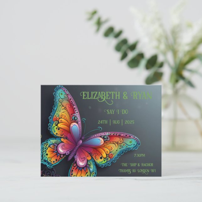 Whimsical Butterfly Romance Wedding Invitation (Standing Front)