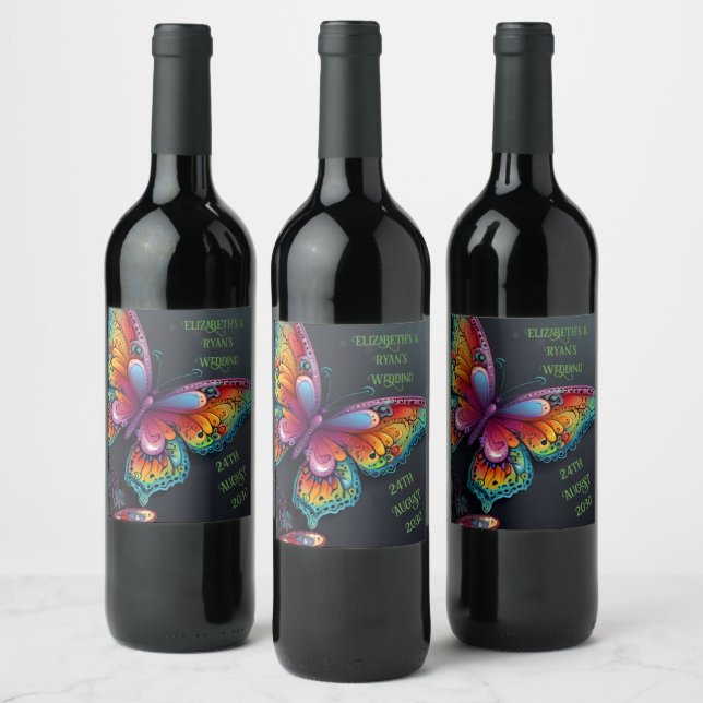 Whimsical Butterfly Romance Wedding Invitation Wine Label (Bottles)