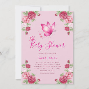 Whimsical Butterfly & Rose Baby Shower Invitation