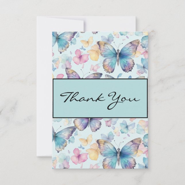 Whimsical Butterfly Wedding Thank You Card (Front)