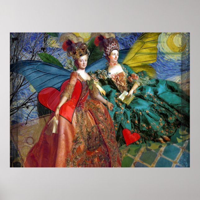 Whimsical Butterfly Women Gemini Blue Collage Poster (Front)