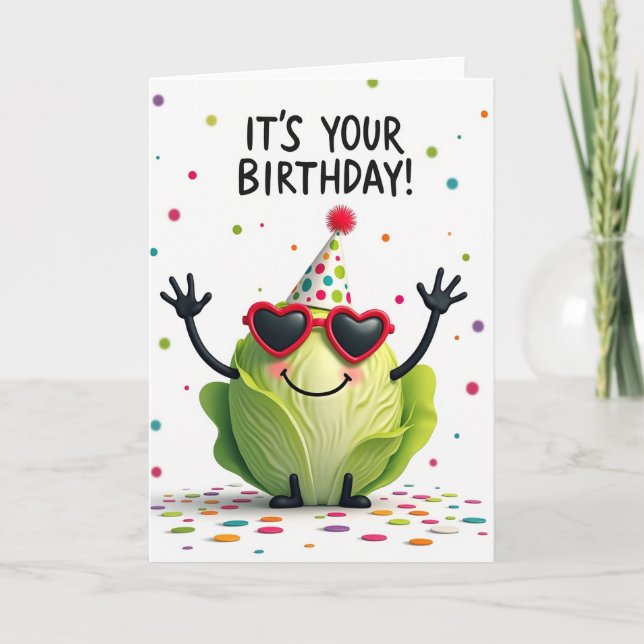 Whimsical Cabbage Birthday Card (Front)