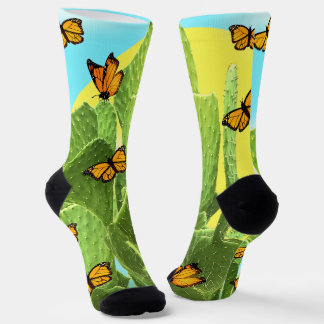 Whimsical Cactus And Butterflies Socks