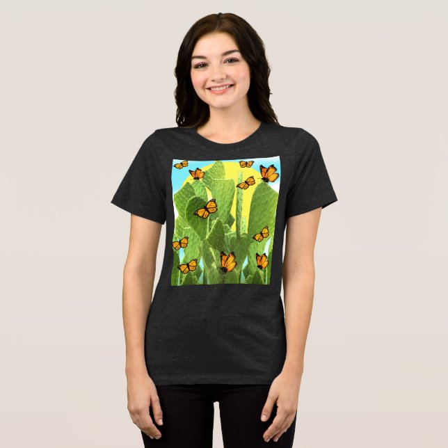 Whimsical Cactus And Butterflies Tri-Blend Shirt (Front Full)
