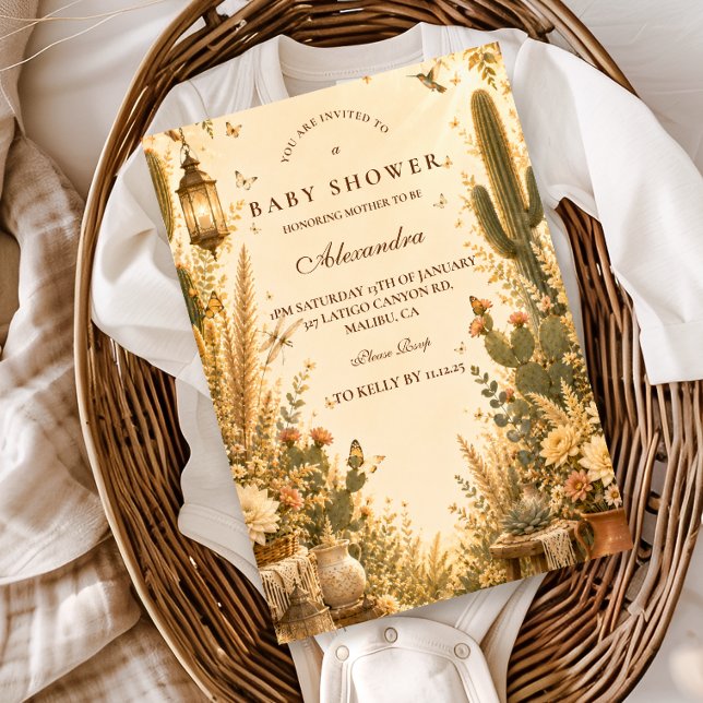 Whimsical Cactus Boho Baby Shower Invitation (Creator Uploaded)
