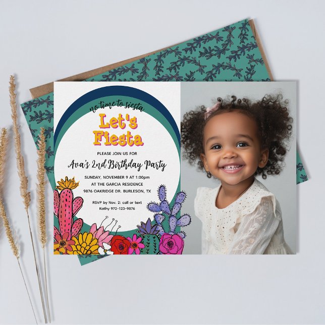 Whimsical Cactus Floral Modern Fiesta Kid Birthday Invitation (Creator Uploaded)