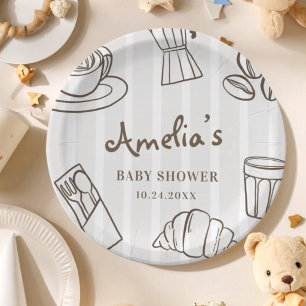 Whimsical Cafe Bebe Stripe Baby Shower Paper Plate