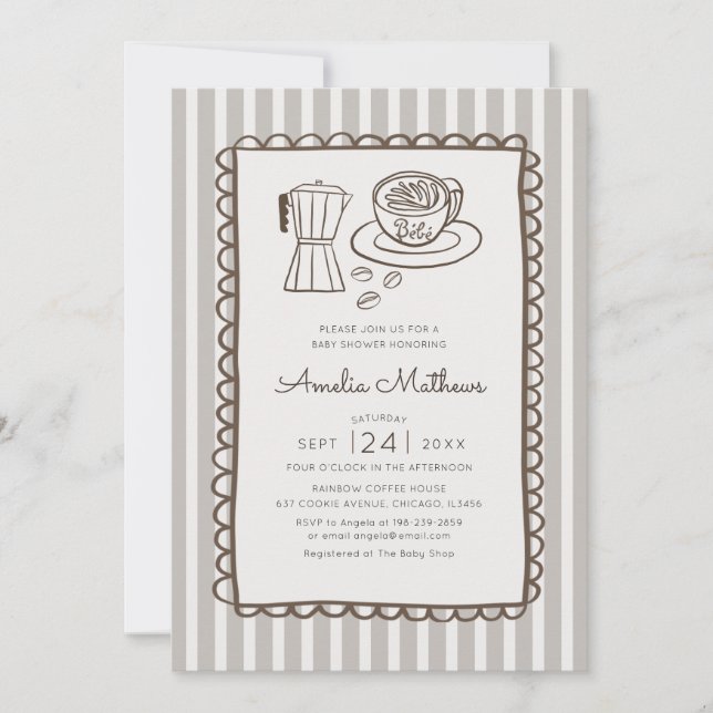 Whimsical Cafe Bebe Stripes Baby Shower Invitation (Front)