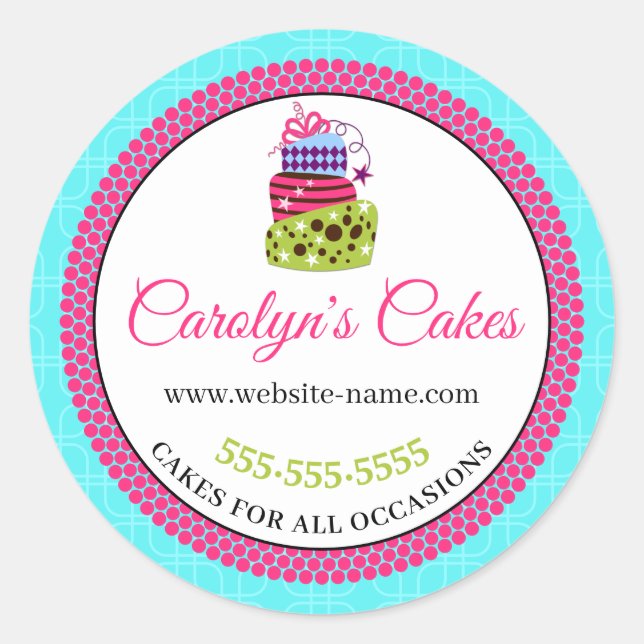 Whimsical Cake Bakery Box Packaging Classic Round Sticker (Front)