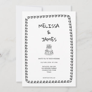 Whimsical Cake Doodle Hand Drawn Wedding Invitation