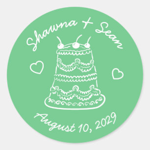 Whimsical Cake Doodle Sketch Modern CUSTOM Classic Round Sticker