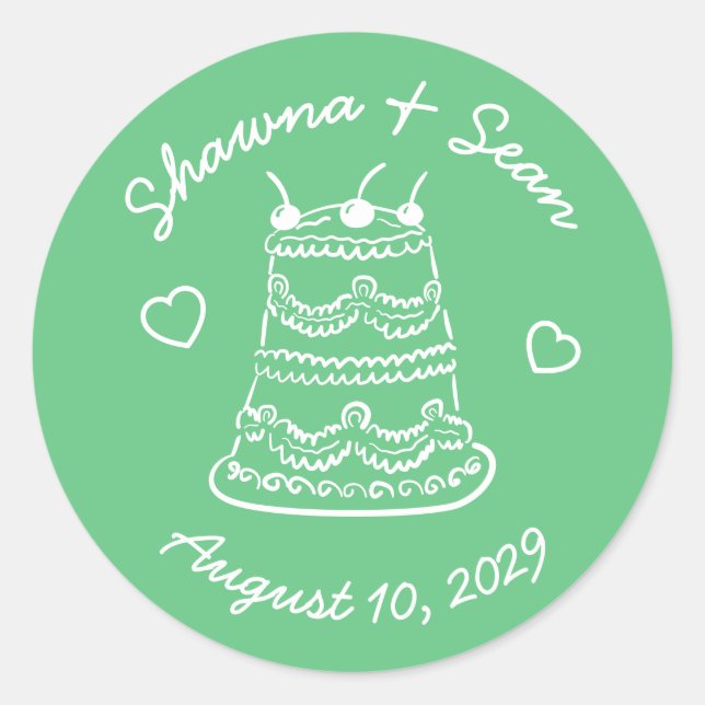 Whimsical Cake Doodle Sketch Modern CUSTOM Classic Round Sticker (Front)