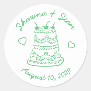 Whimsical Cake Doodle Sketch Modern CUSTOM Classic Round Sticker