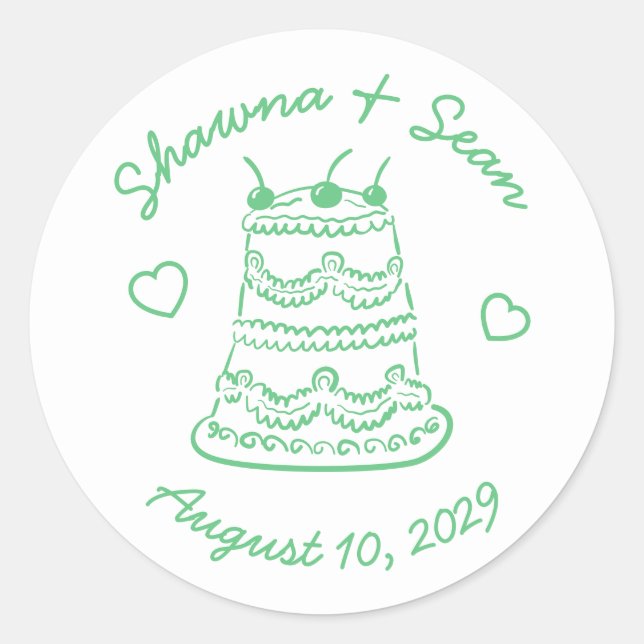 Whimsical Cake Doodle Sketch Modern CUSTOM Classic Round Sticker (Front)