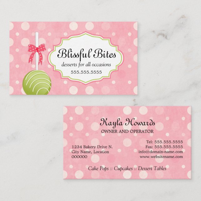 Whimsical Cake Pops Baking Business Card (Front/Back)