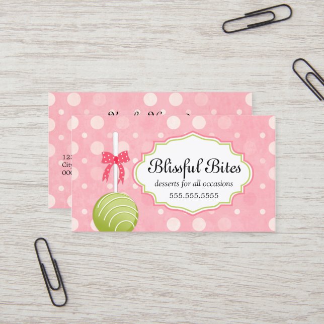 Whimsical Cake Pops Baking Business Card (Front/Back In Situ)