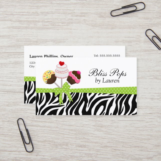 Whimsical Cake Pops Business Card (Front/Back In Situ)
