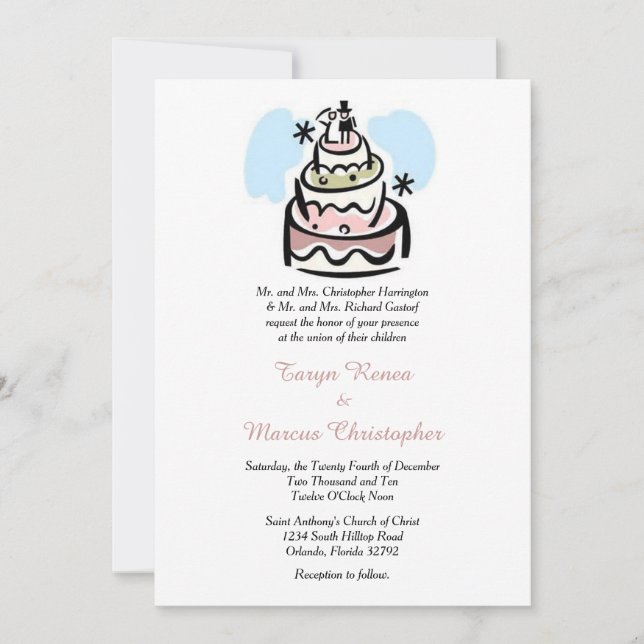 Whimsical Cake Vertical 5x7 Wedding Invitation (Front)